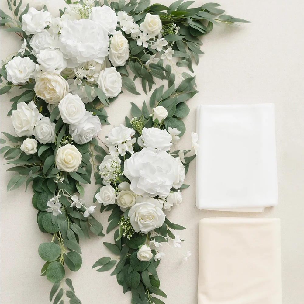 Ling’s Moment FLOWER ARCH DECOR WITH DRAPES IN WHITE & SAGE - Picture 4 of 10